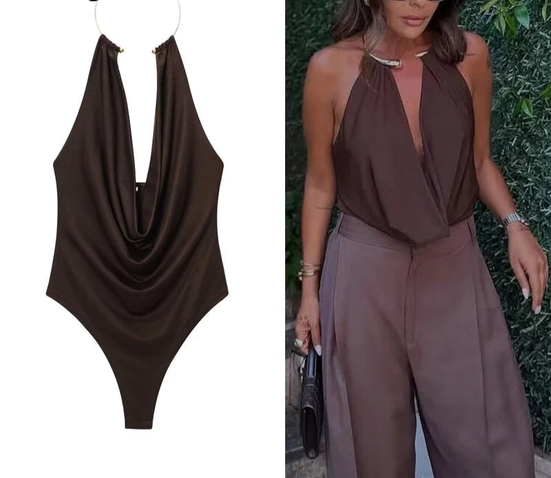 Gold Cuff Collar Sleeveless Bodysuits